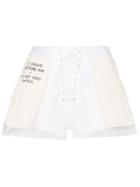 Unravel Project Slogan Distressed Denim Shorts - White