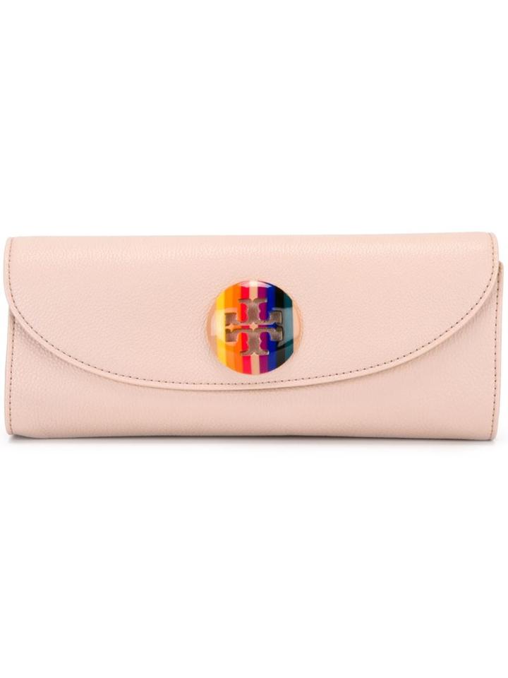 Tory Burch Striped Logo Plaque Clutch, Women's, Pink/purple