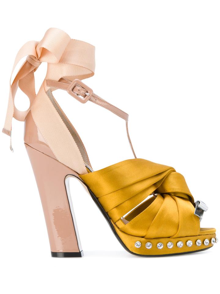 No21 Satin Twisted Knot Sandals - Yellow & Orange