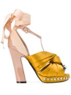 No21 Satin Twisted Knot Sandals - Yellow & Orange