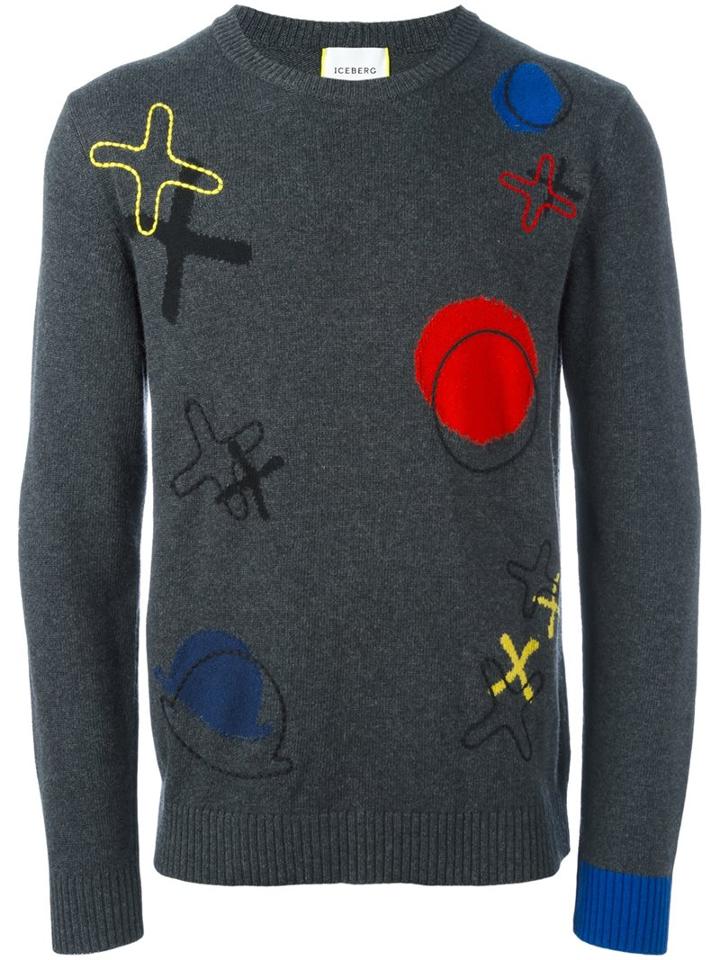 Iceberg Crew Neck Pullover, Men's, Size: Medium, Grey, Polyamide/viscose/angora/wool