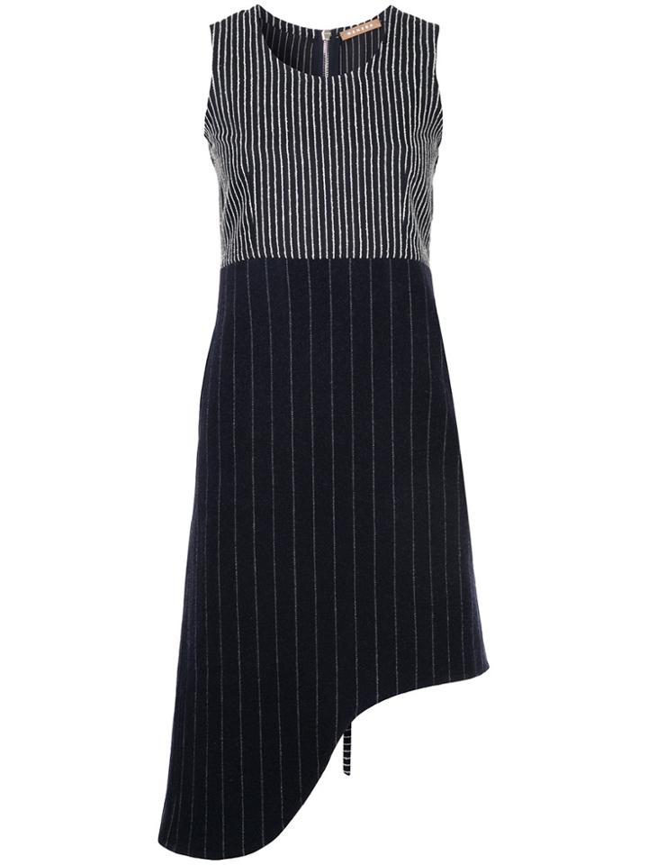 Nehera Pinstripe Asymmetric Sleeveless Dress - Black