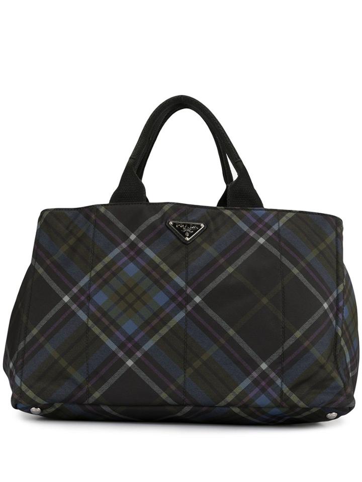 Prada Pre-owned Canapa Plaid Travel Bag - Black