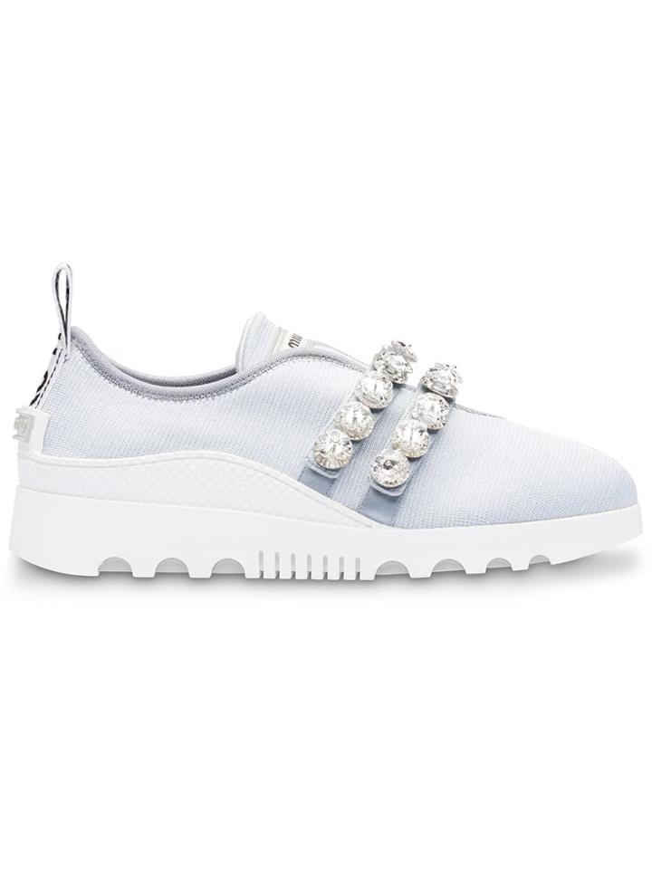 Miu Miu Run Stretch Knit Slip-on Sneakers - Grey