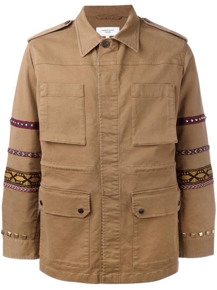 Fashion Clinic Timeless Embroidered Sleeve Field Jacket - Brown