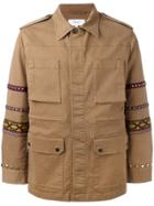 Fashion Clinic Timeless Embroidered Sleeve Field Jacket - Brown