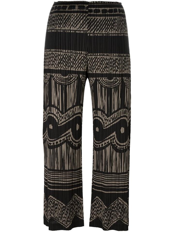 Pleats Please By Issey Miyake Pleated Print Cropped Trousers, Women's, Size: Iv, Black, Polyester