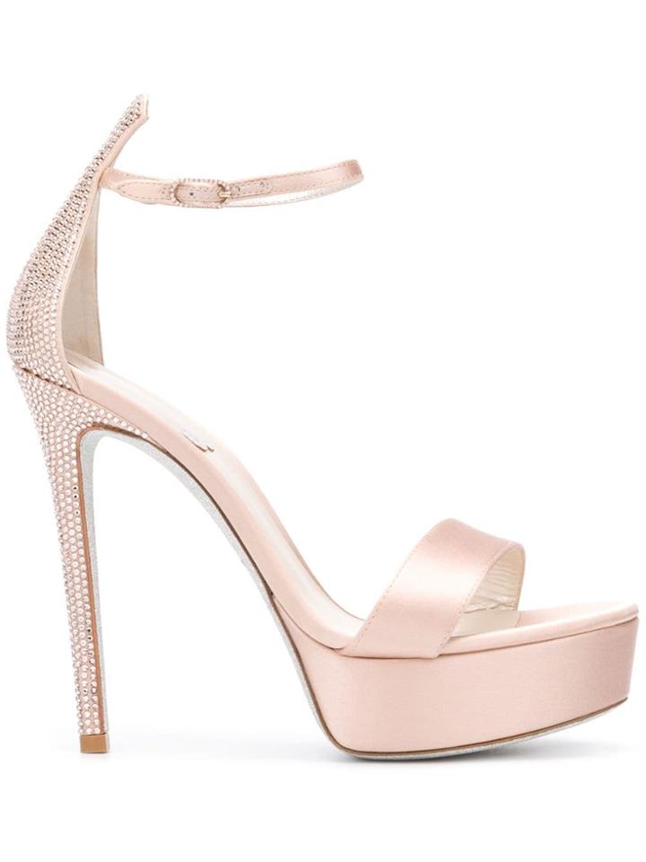 René Caovilla Satin Platform Sandals - Neutrals