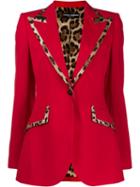 Dolce & Gabbana Leopard Print Trim Blazer Jacket - Red