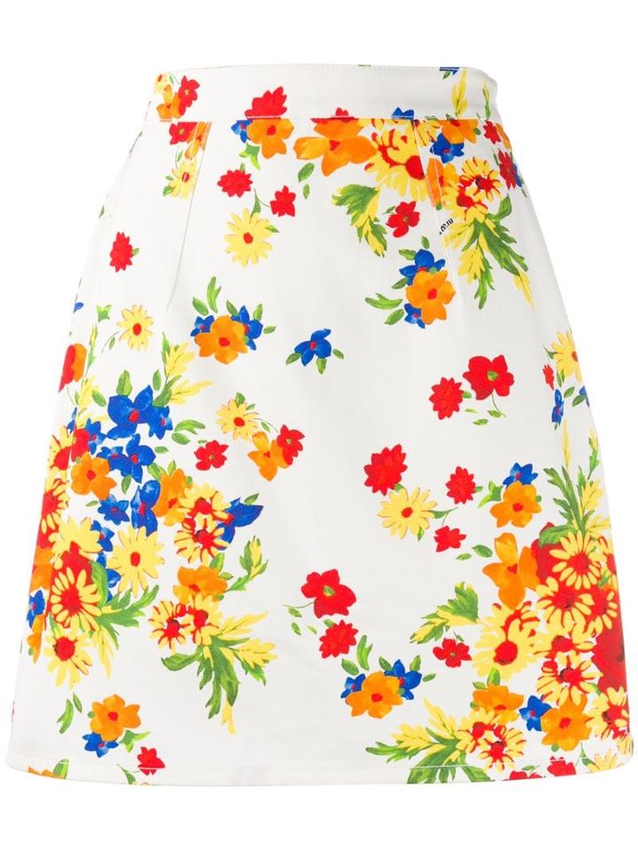 Miu Miu Floral Print Skirt - Black