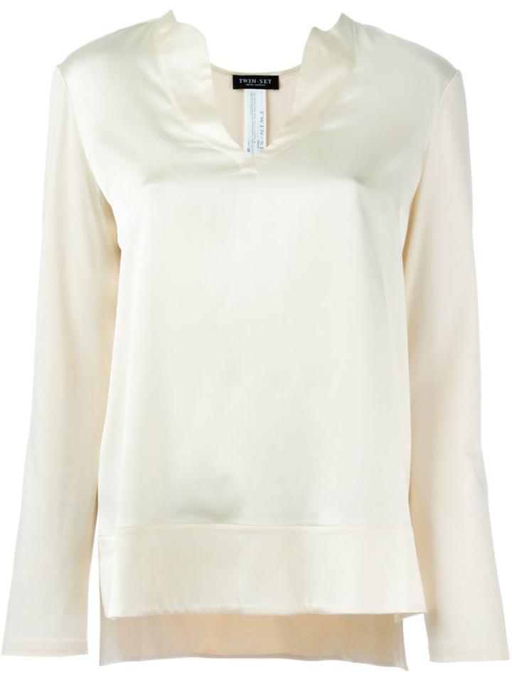 Twin-set Long Sleeve Plain Top, Women's, Size: Xs, Nude/neutrals, Silk/spandex/elastane/cotton