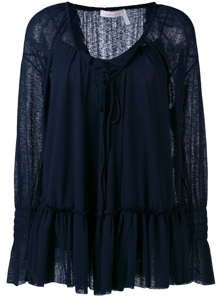 See By Chloé - Ruffle Blouse - Women - Cotton/polyester - Xs, Blue, Cotton/polyester