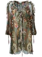 Chloé Ruffled Neckline Printed Dress, Women's, Size: 36, Green, Silk