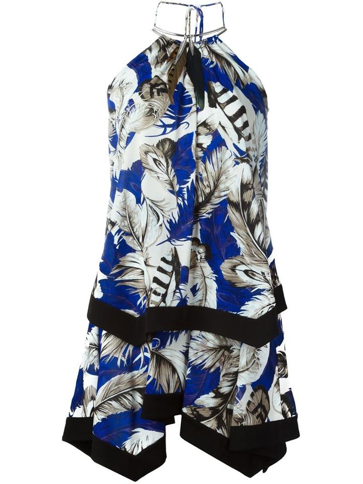 Roberto Cavalli Feather Print Halterneck Dress