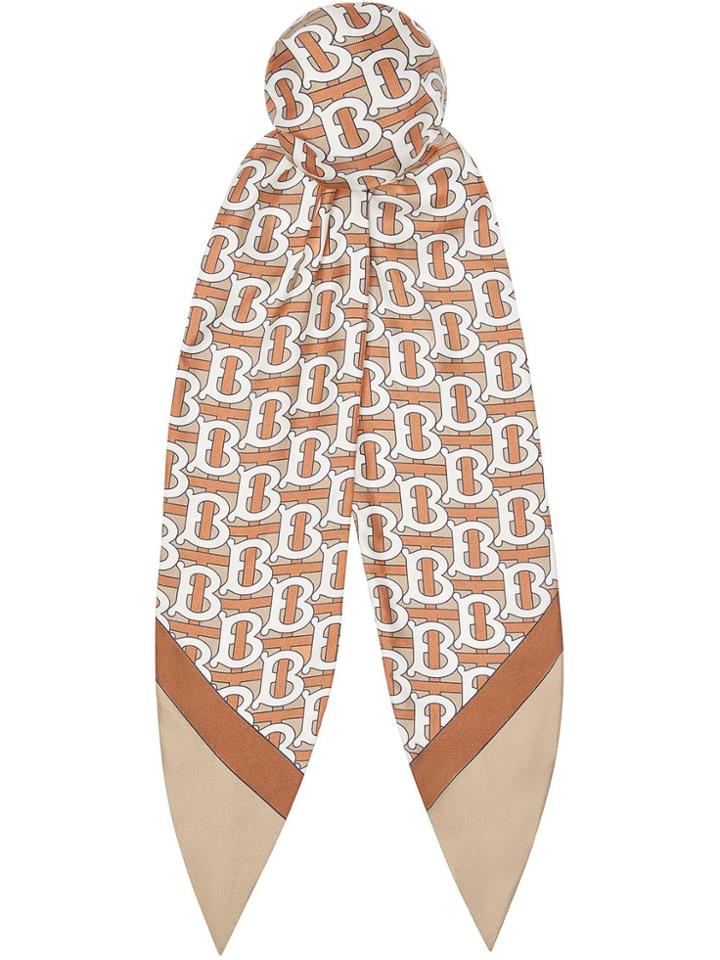 Burberry Monogram Print Silk Hair Scarf - Green