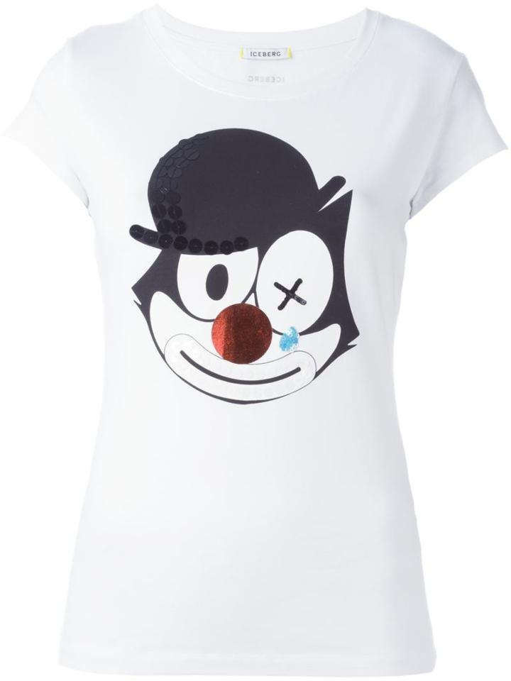 Iceberg Felix The Cat Print T-shirt, Women's, Size: 44, White, Cotton/spandex/elastane