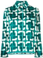For Restless Sleepers Geometric Print Pyjama Shirt, Women's, Size: S, Green, Silk/cotton