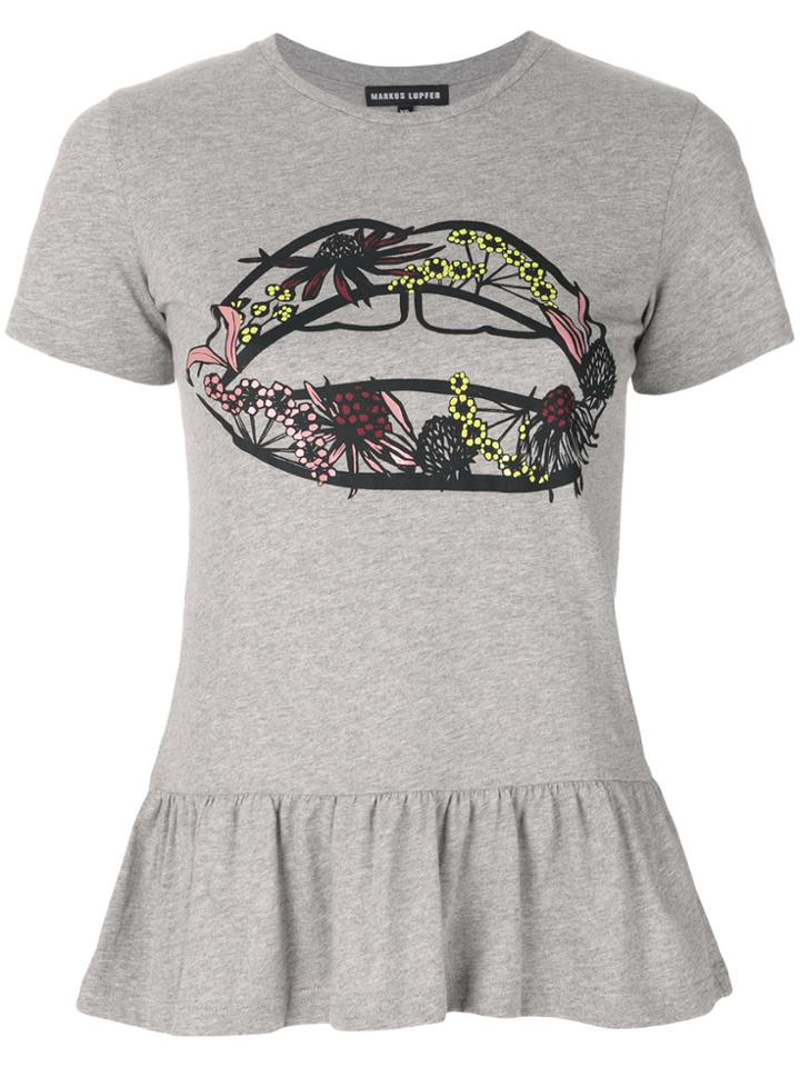 Markus Lupfer Artic Flower Lip Peplum T-shirt - Grey