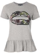 Markus Lupfer Artic Flower Lip Peplum T-shirt - Grey