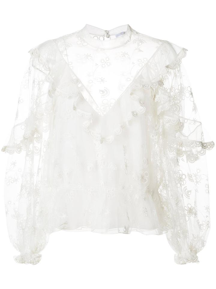 Chloé - Victorian Ruffle Blouse - Women - Silk/cotton/nylon/polyamide - 38, White, Silk/cotton/nylon/polyamide