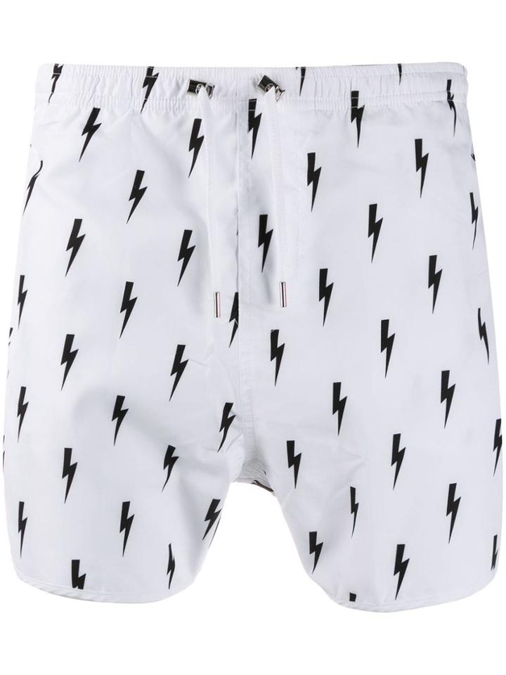 Neil Barrett Thunderbolt Print Swim Shorts - White