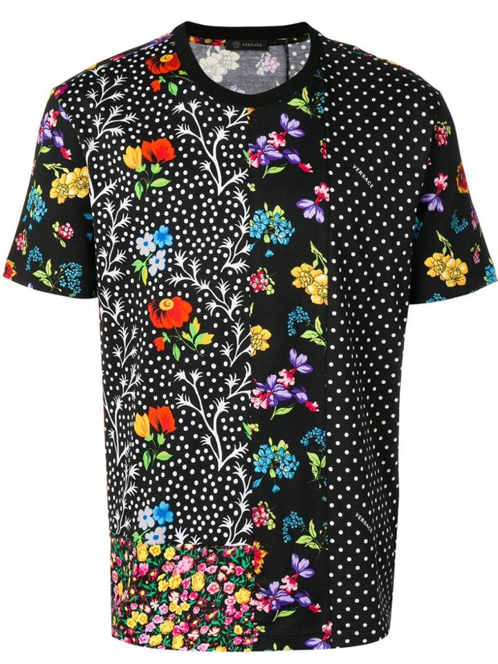 Versace Mixed Floral Print T-shirt - Black