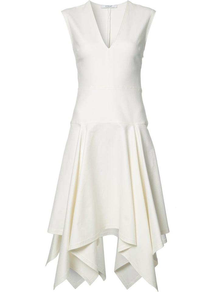 Derek Lam 10 Crosby V-neck Asymmetric Dress, Women's, Size: 12, White, Cotton/elastodiene