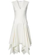 Derek Lam 10 Crosby V-neck Asymmetric Dress, Women's, Size: 12, White, Cotton/elastodiene
