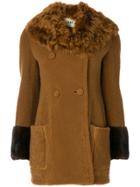 Fendi Fur Trimmed Double Breasted Coat - Brown