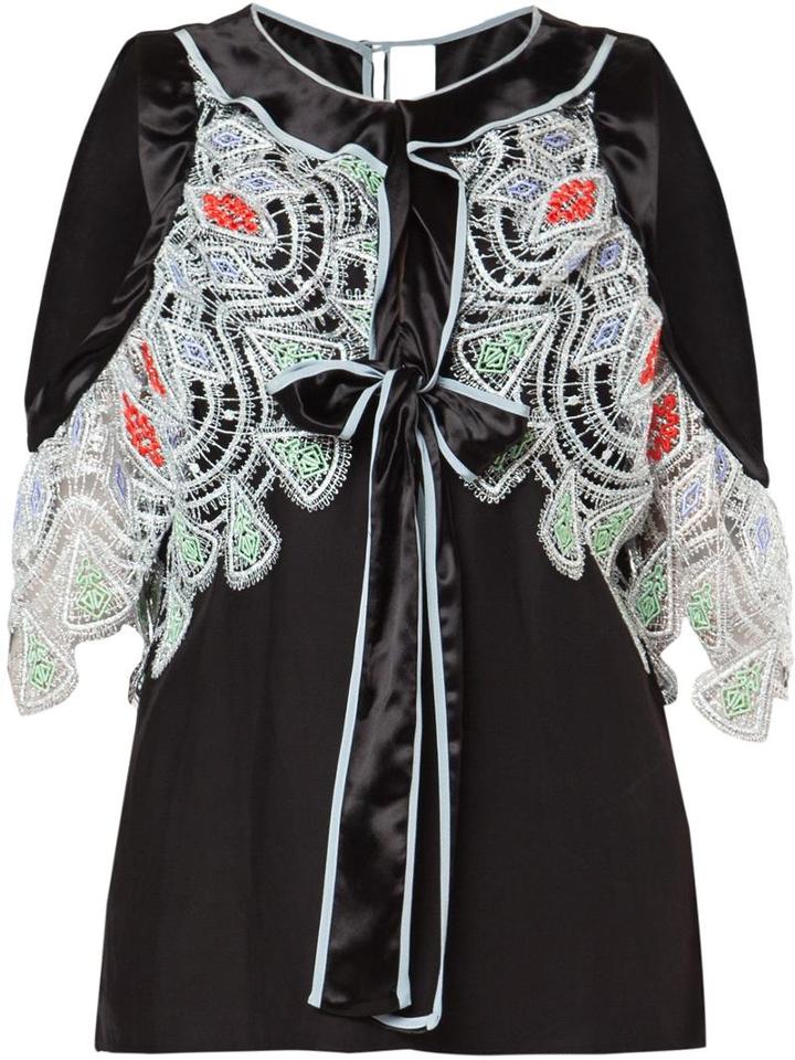 Peter Pilotto Satin Lace Cold Shoulder Blouse, Women's, Size: 8, Black, Viscose