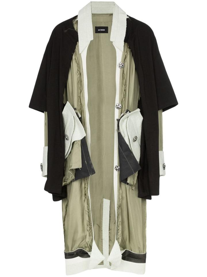 Raf Simons Double Layer Mohair Wool Trim Over Coat - Green