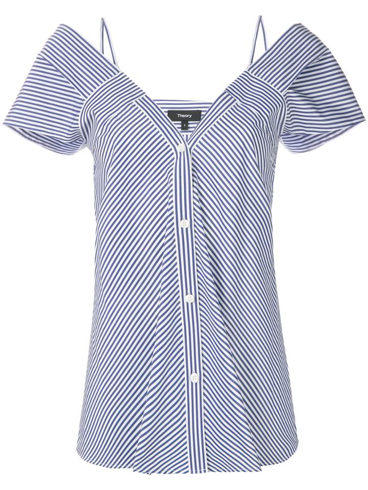 Theory Striped Off-the-shoulder Blouse - Blue