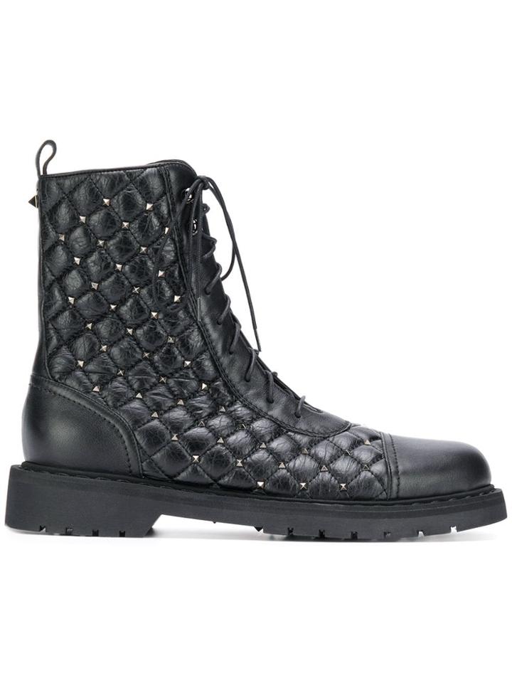 Valentino Rockstud Spike Combat Boots - Black