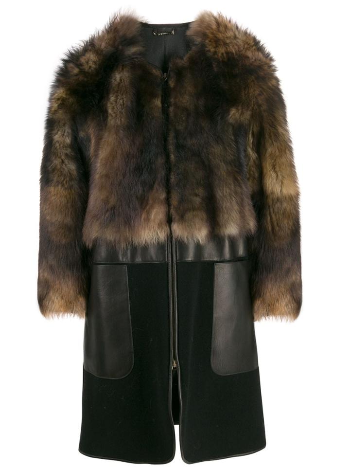 Giorgio Armani Collarless Sheepskin Coat - Brown