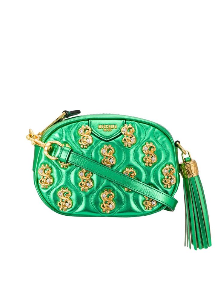 Moschino Dollar Motif Quilted Crossbody - Green