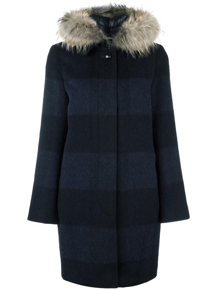 Woolrich Fur Collar Coat, Women's, Size: Xs, Blue, Virgin Wool/polyamide/mohair/racoon Fur