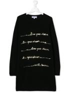 Simonetta Teen Slogan Embroidered Dress - Black