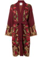 Semicouture Belted Floral Cardi-coat - Red