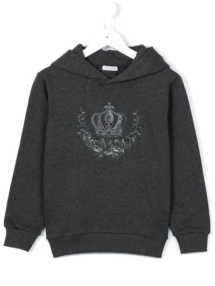 Dolce & Gabbana Kids Embroidered Crown Hoodie, Boy's, Size: 8 Yrs, Grey