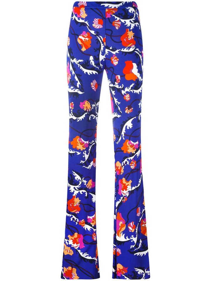 Emilio Pucci Printed Flared Trousers, Women's, Size: 40, Blue, Viscose/silk