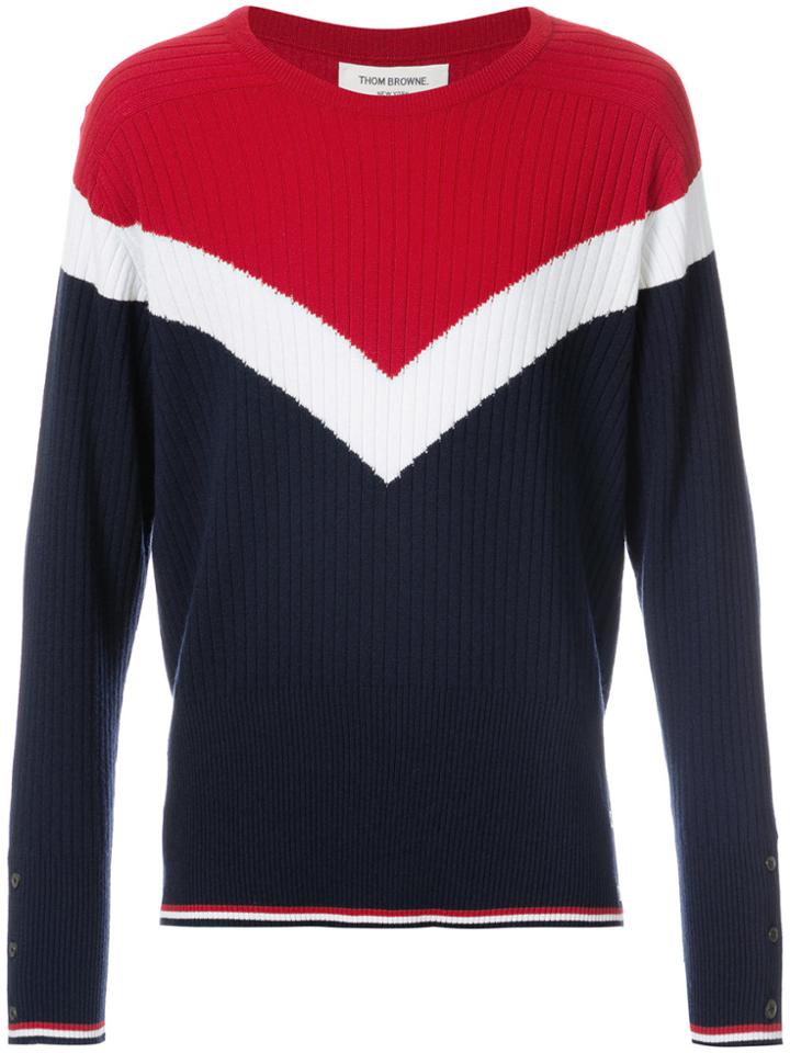 Thom Browne Long Sleeve Crewneck Pullover With Chevron In Ribbed