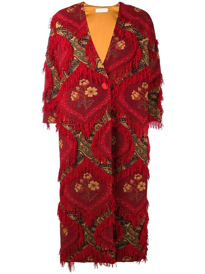 L'autre Chose Fringed Jacquard Coat - Red