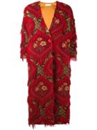 L'autre Chose Fringed Jacquard Coat - Red
