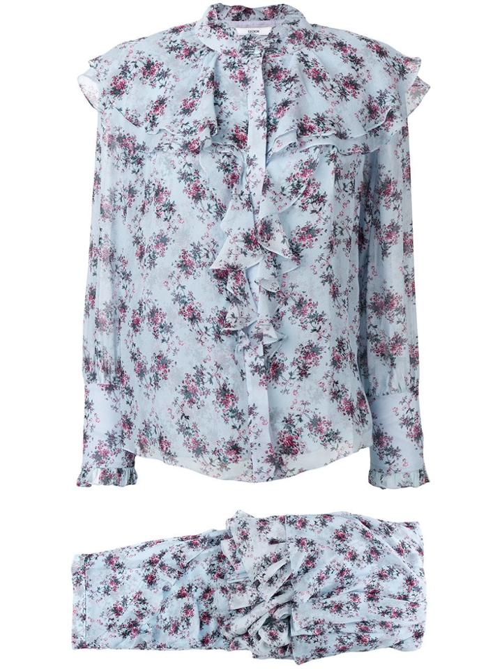 Erdem Floral Ruffled Skirt Suit - Blue