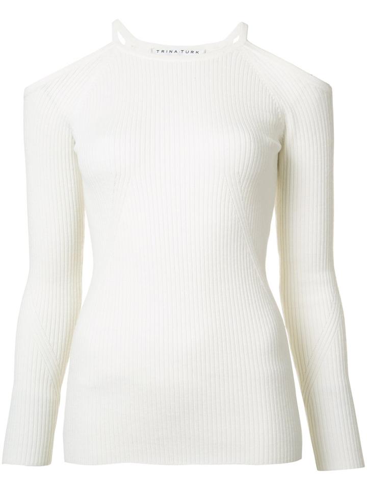 Trina Turk Cut-out Ribbed Jumper, Women's, Size: Medium, White, Merino/polyimide/spandex/elastane