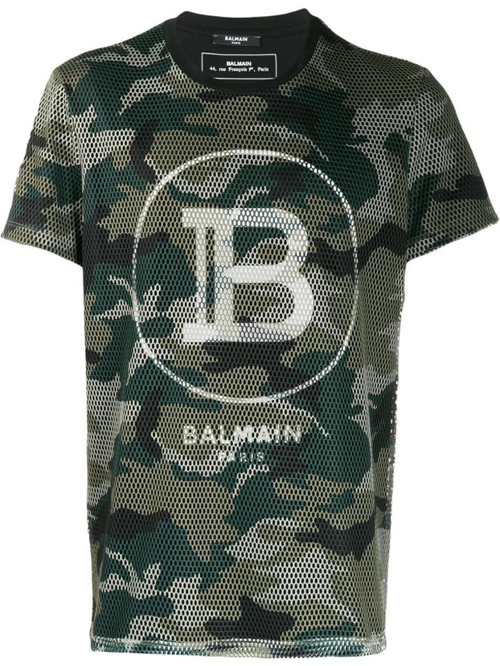 Balmain Camouflage Mesh T-shirt - Green