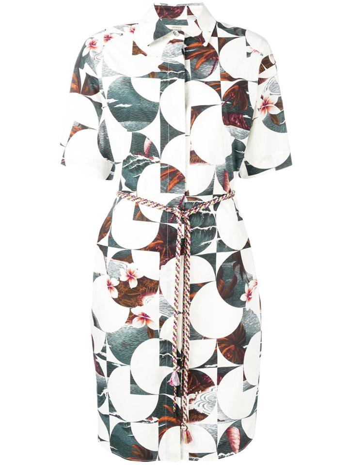 Odeeh Geometric Printing Shirt Dress - White