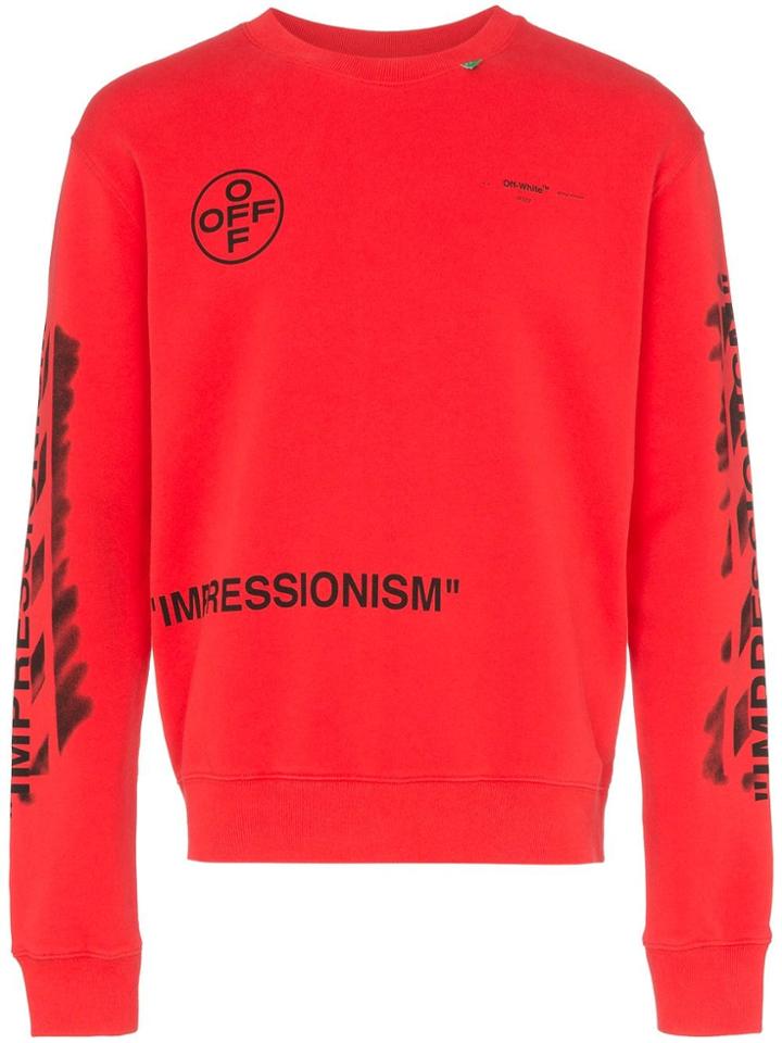 Off-white 'impressionism' Crew Neck Cotton Logo Sweatshirt - Red