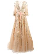 Marchesa Embellished Plunge Ball Gown - Nude & Neutrals