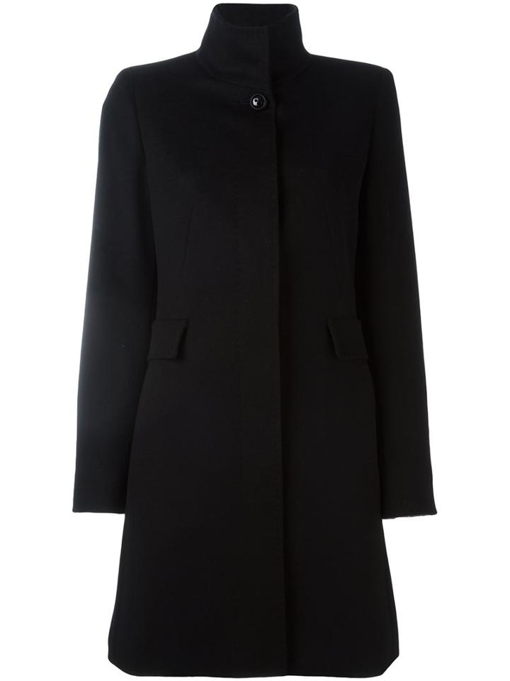 Max Mara Studio Stand Up Collar Coat, Women's, Size: 48, Black, Viscose/virgin Wool